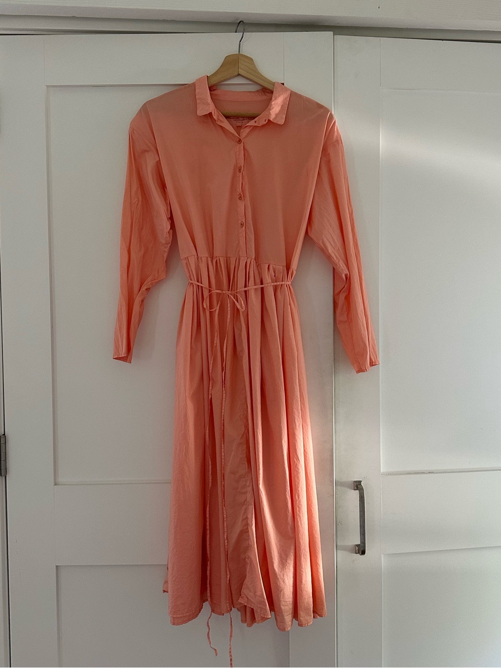 Manuelle Guibal Coral Button-Front Shirt Dress with Waist Tie